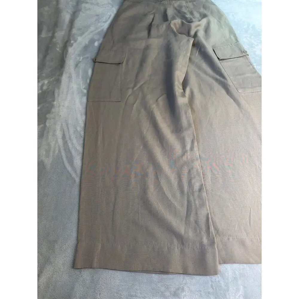 COS Linen Cargo Pants Womens 38 US 8 Stone Beige Wide Leg High Waisted Trouser